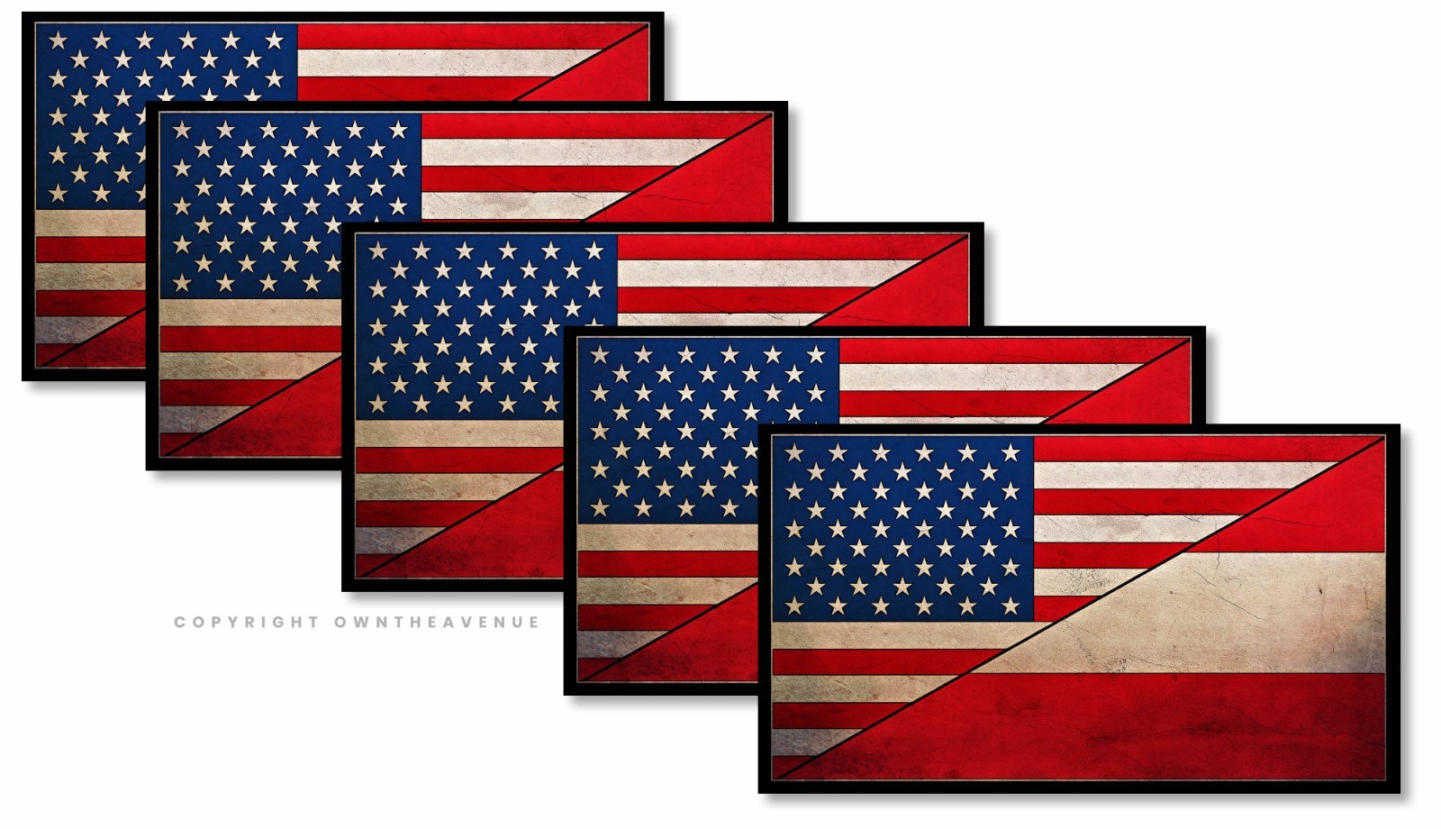 5Pcs USA Austria Flags Rustic Style Vinyl Sticker Decals 3.5″ Inches Each