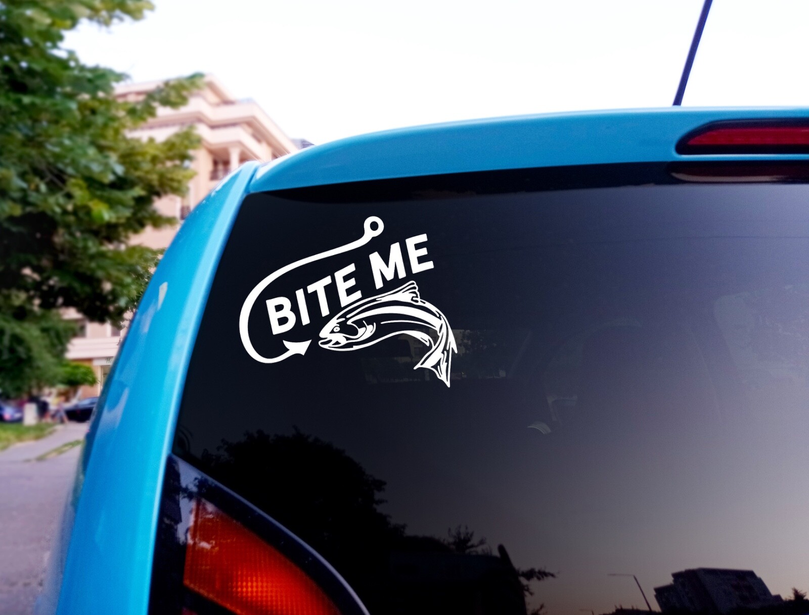 Vinyl Decal Car Signs Sticker – You Pick Size & Color – Fishing Hook Bite Me