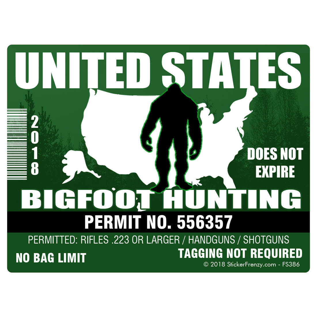 REFLECTIVE Bigfoot HUNTING Permit Green Sticker FS386-REF