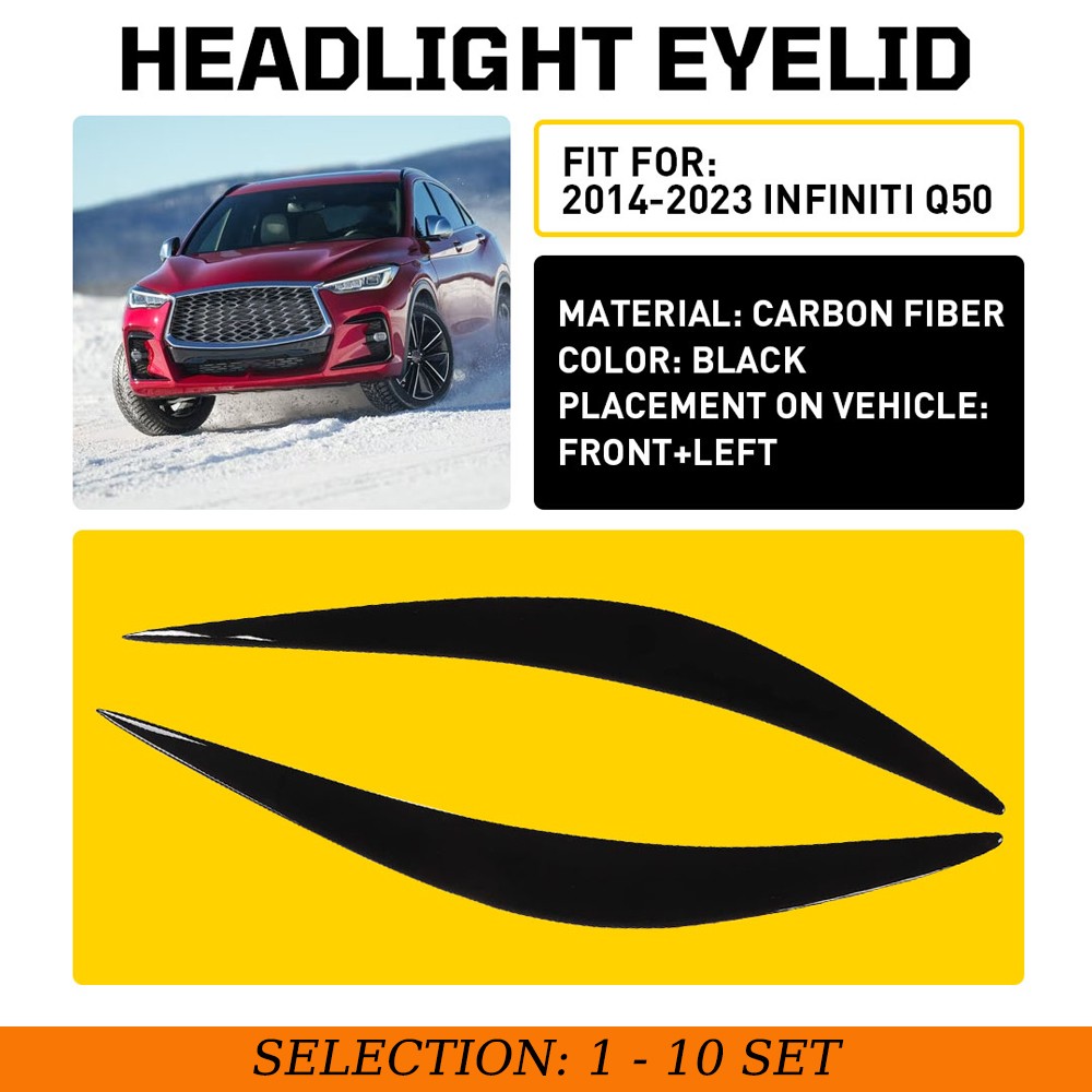 2-20X Piano Black Headlight Eyelid Eyebrow Cover Trim For Infiniti Q50 2014-2021