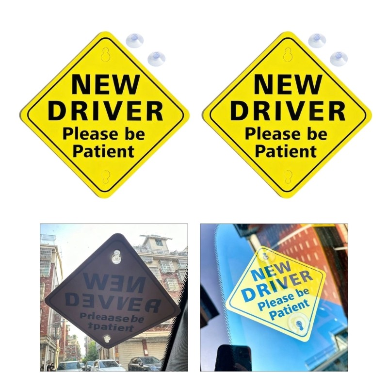 Easy To Use Car Window Sticker New Driver Warning Sign Suction Cup Decals