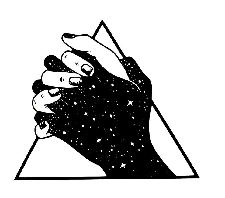 Galaxy Hands Sticker 4” Triangle Space Stars Illuminati Black White