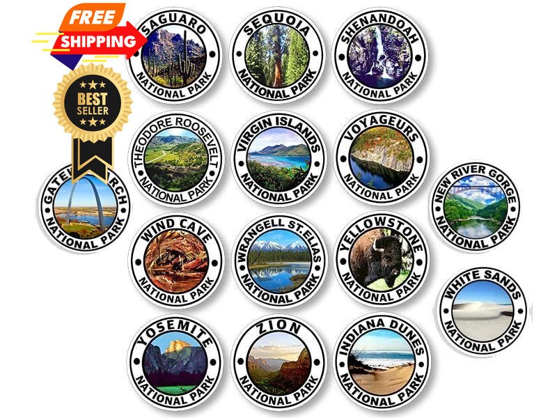 Sheet of 63 Round: 1 inch Tall National Park Stickers (All Outdoor Multicolor