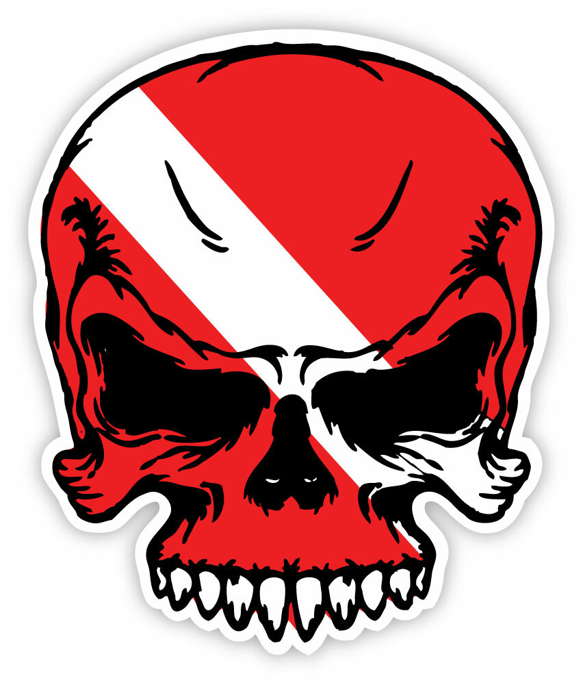 Scuba dive skull sticker decal 4″ x 5″