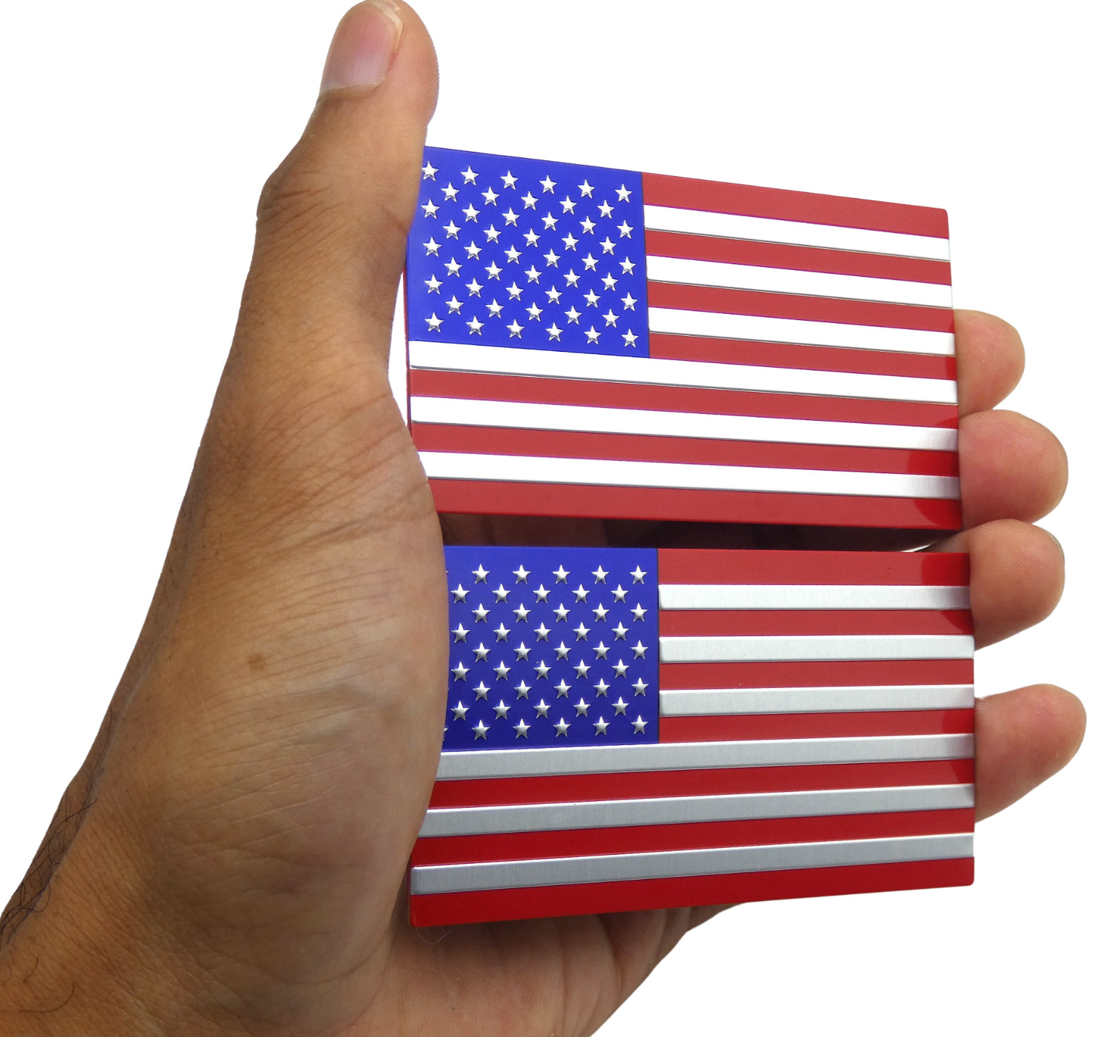2x ALUMINUM American Flag Decal Sticker Car, Motorcycle, Patriotic Color