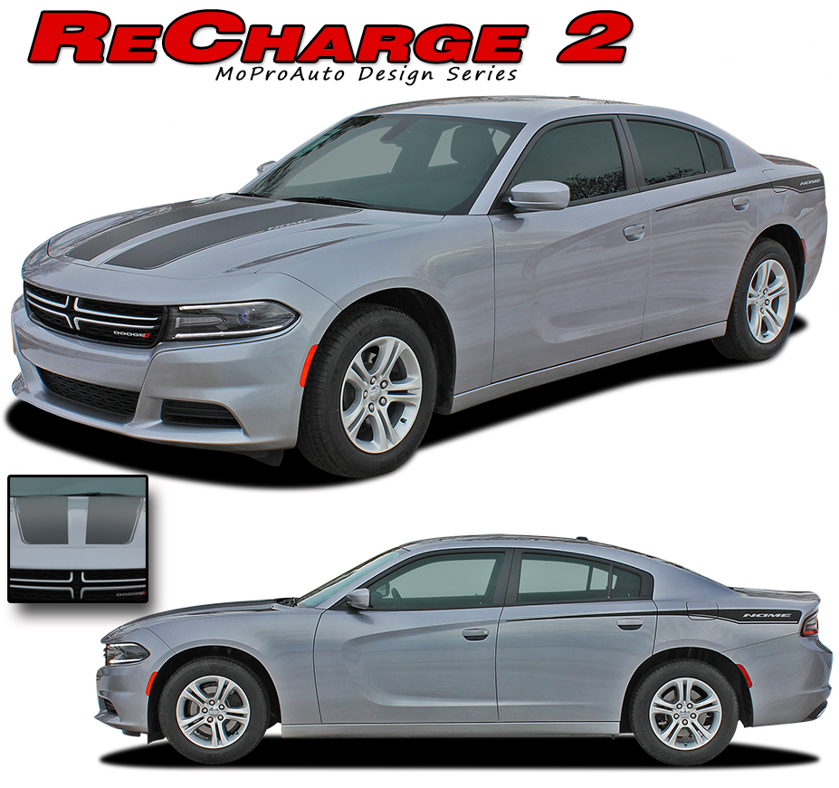 2015-2020 RECHARGE 2 for Dodge Charger Vinyl Graphics Hood Side Decals Stripes