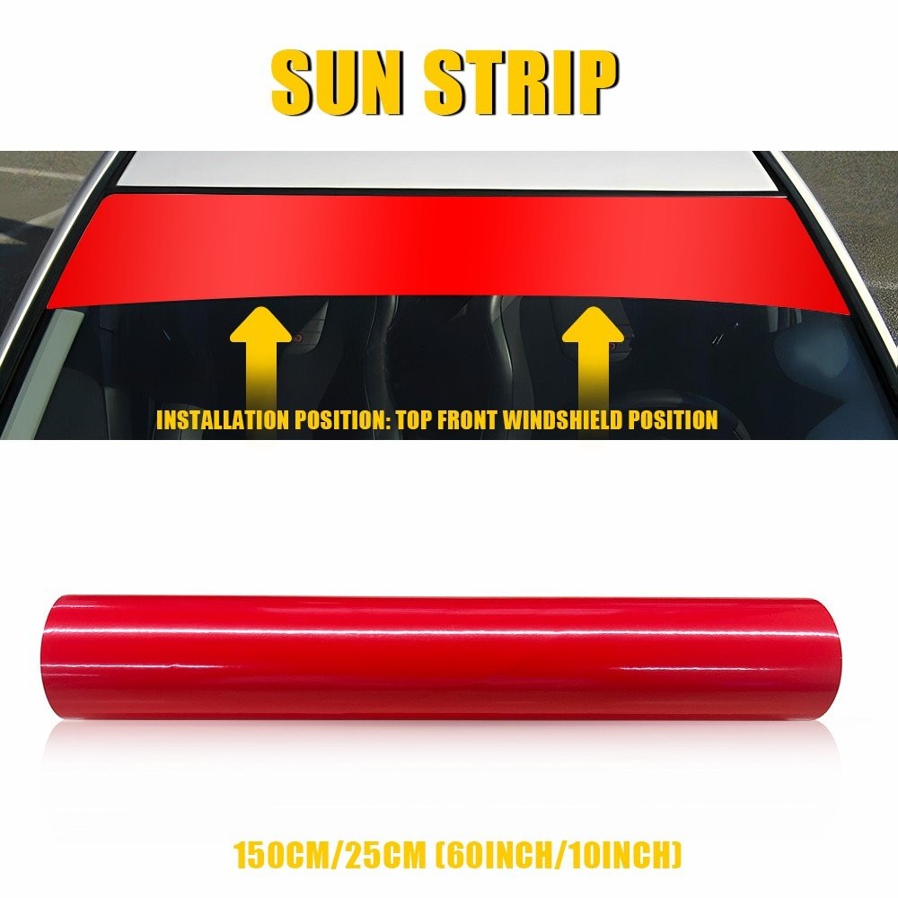 Red Window Sun Visor Strip Tint Film Front Windshield UV Shade Decal Banner Trim