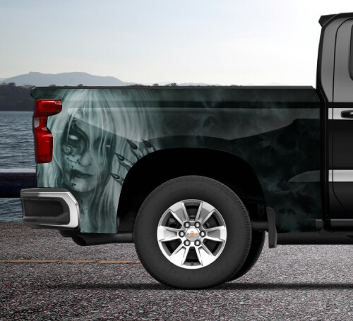 Grey Mist Sexy Woman Truck Wrap Vinyl Bed Side Graphic Decal Tailgate DS PS US