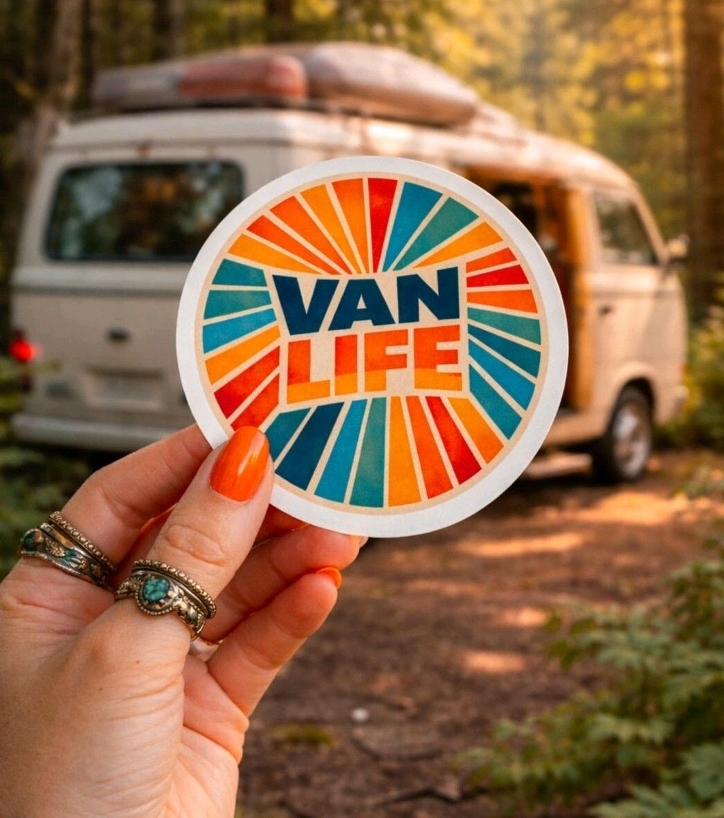 Van Life Sticker 3 ×3 Waterproof Vinyl Retro Vibes Hippy Car Decal Window Decal