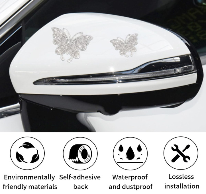 8PCS Bling Crystal Butterfly Car Decals, Auto Decoration Rhinestone Stickers Bli
