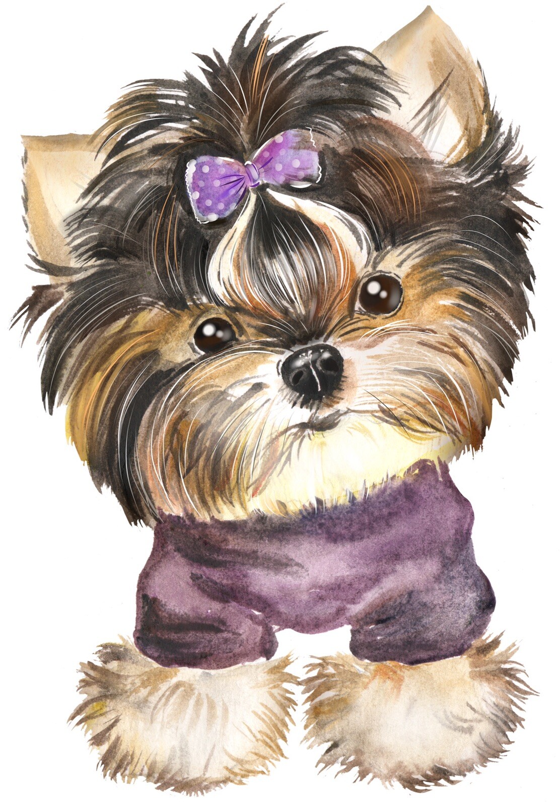 Puppy Sticker Cute Purple Bow Brown Furry Small Dog Yorkie (3 Inch)