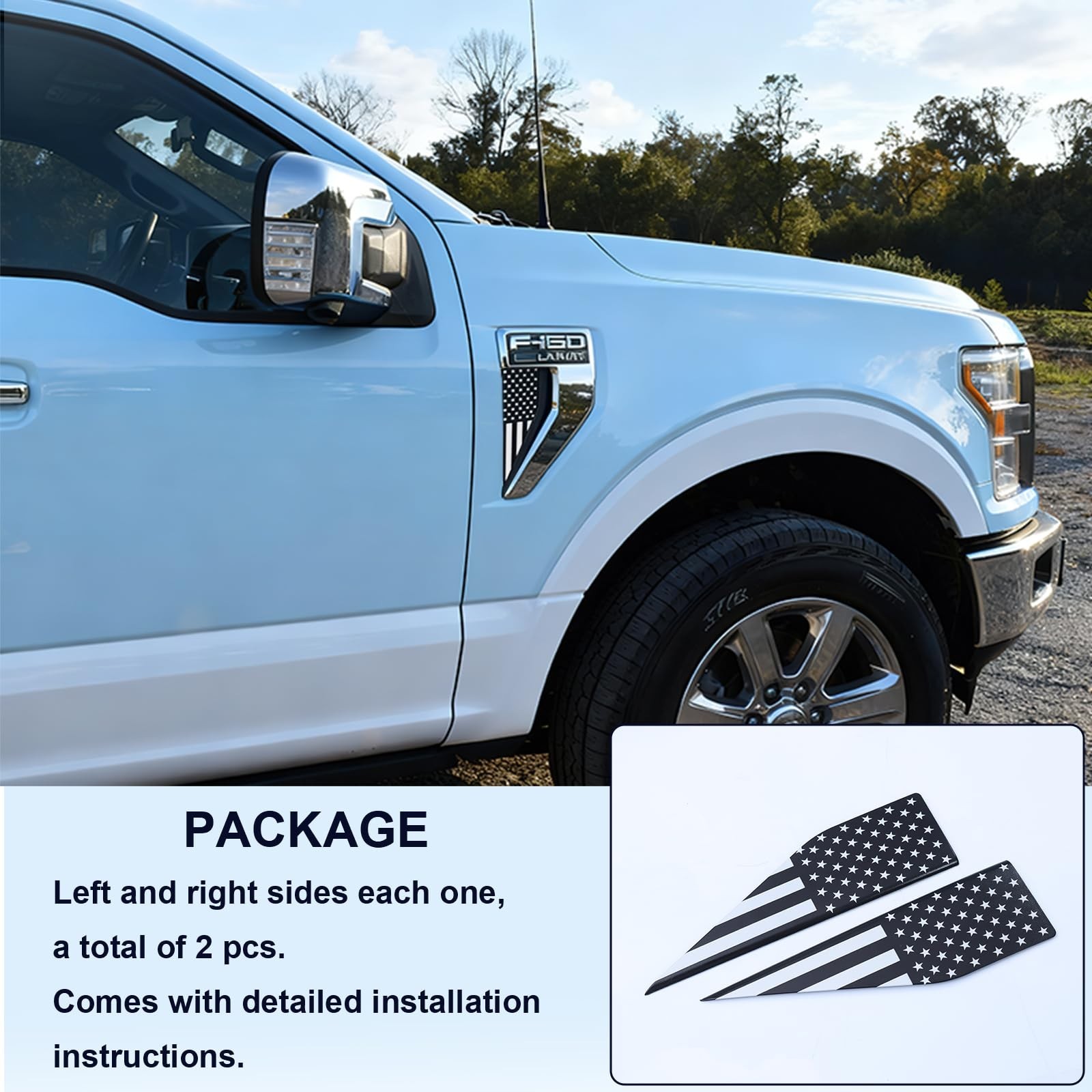 Black American Flag Decal for 2021-2026 Ford F150 – Custom Fit Truck Emblem Deco