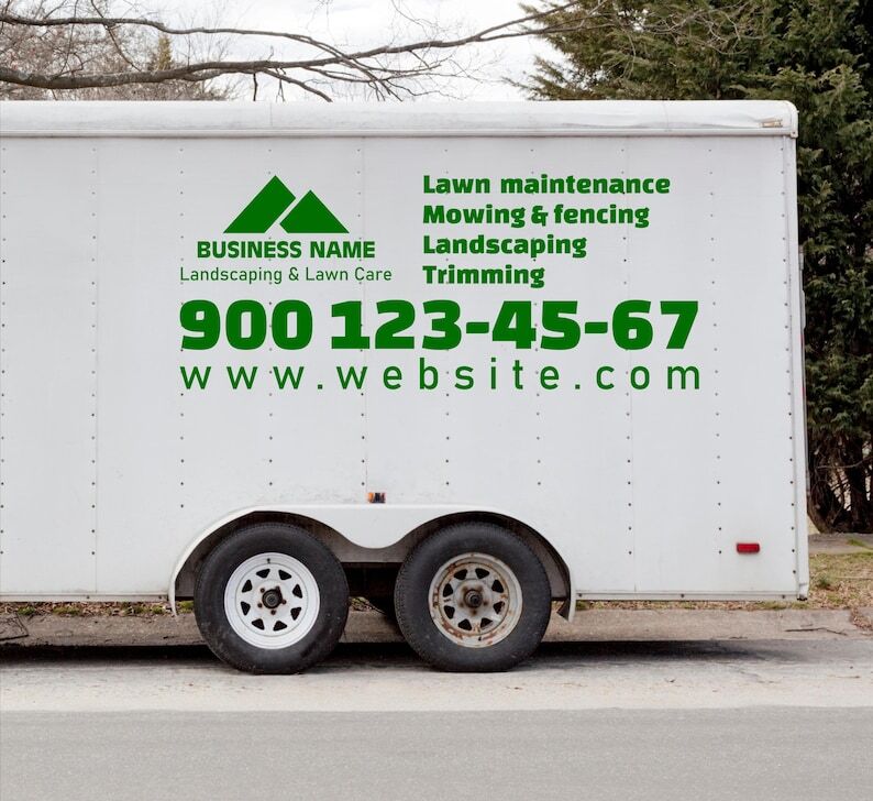 Set of 2 Custom Landscaping Truck Decal Signs, Personalized Business, Trailer