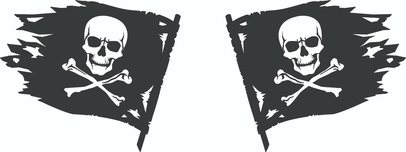 Double Pirate Flag Jolly Roger – Die Cut Decal White-On-Black Sticker 4″-20″