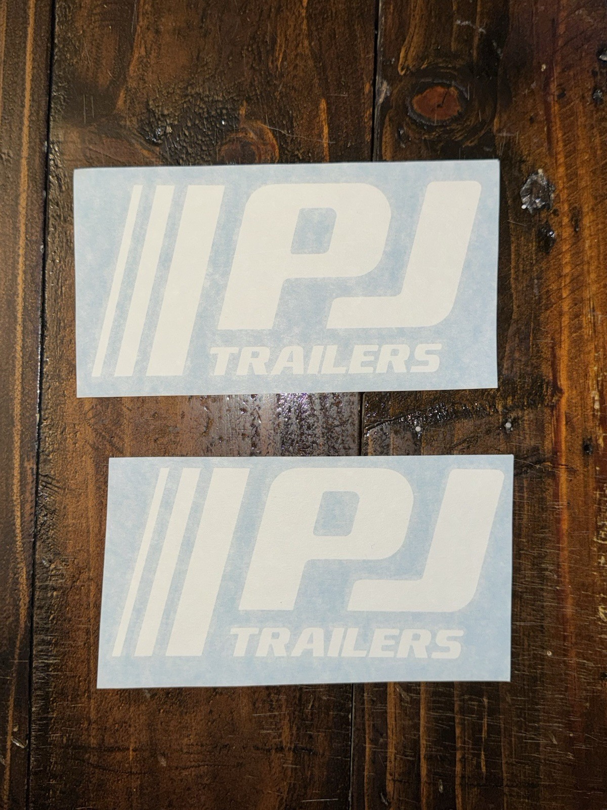 PJ Trailers Decals 7”x3.4” replacement stickers (Set of 2) White Logo Trailer