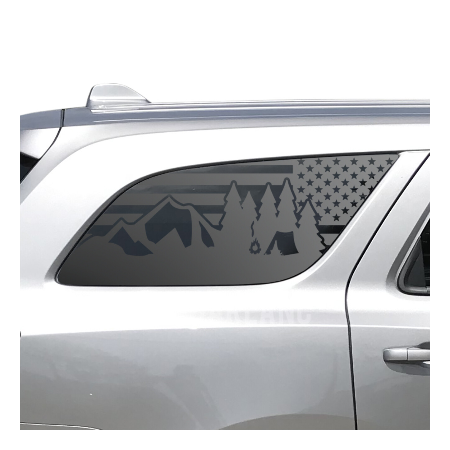 USA Flag w/Camping Outdoor Scene Decal for Dodge Durango 3rd window 2011-2024