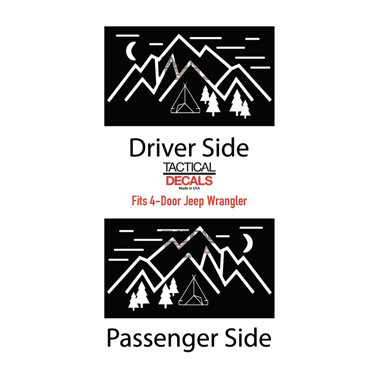 Minimalist camp scene design Decals for 2007-2025 Jeep Wrangler 4-door JK4-CX1