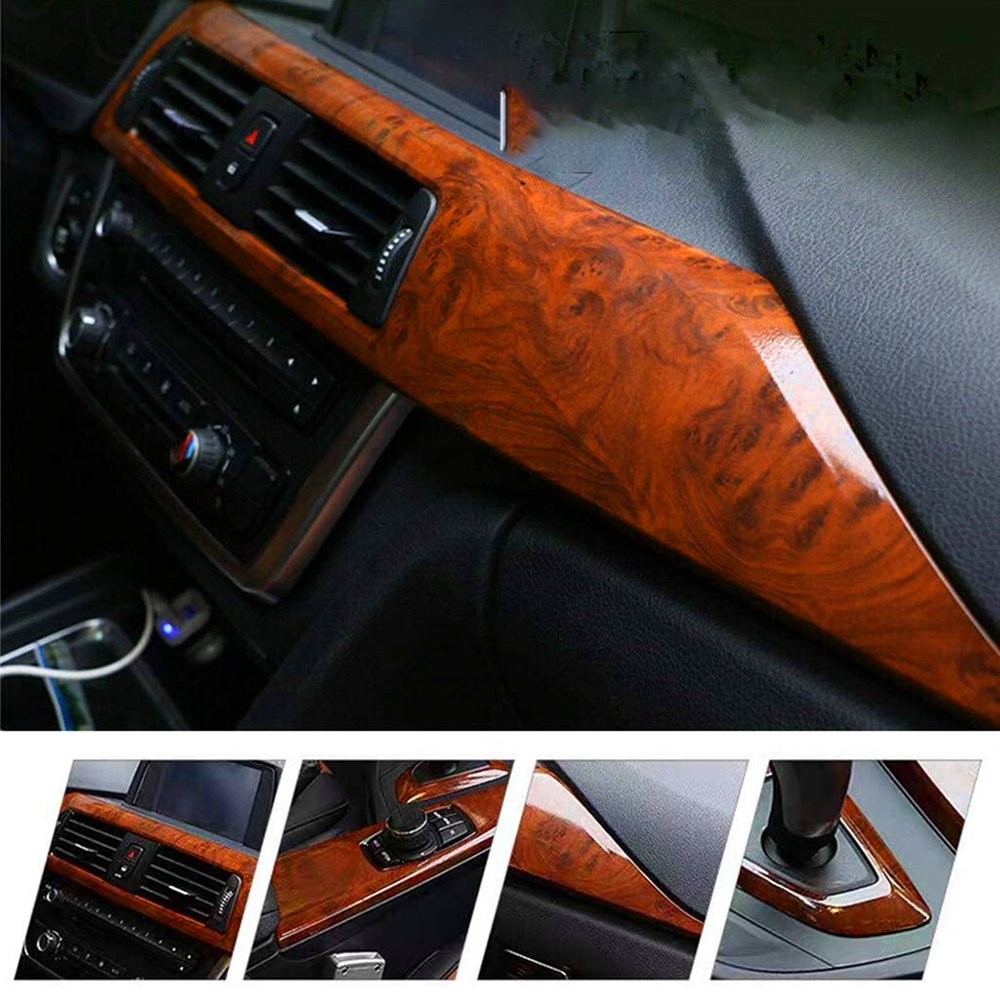 Car Interior Wood Textured Grain Vinyl Glossy Wrap Sticker Decal Sheet Film DIY