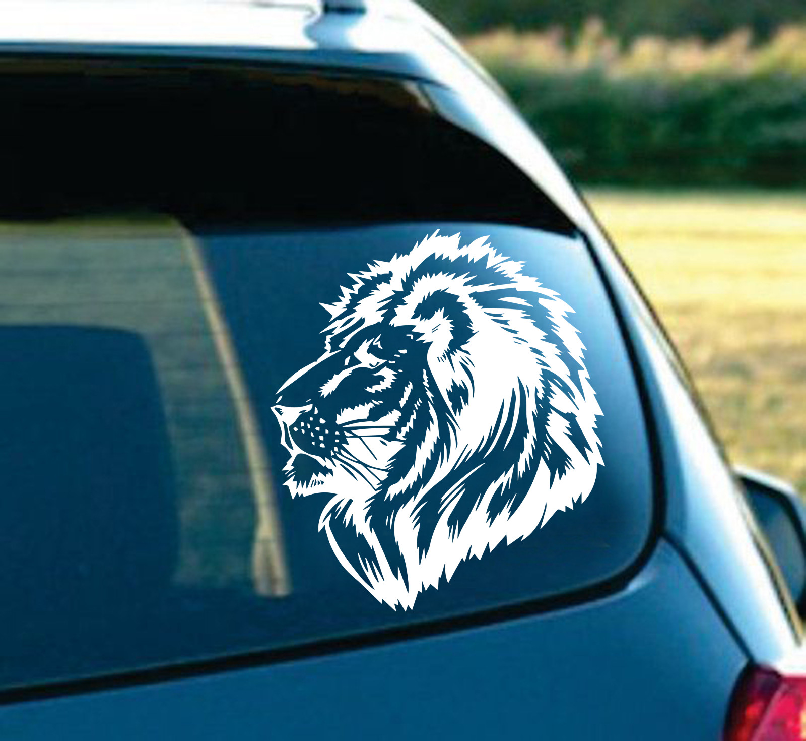 Tribal Lion Head Tattoo art Nice Silhouette #4 laptop car truck 6″ White
