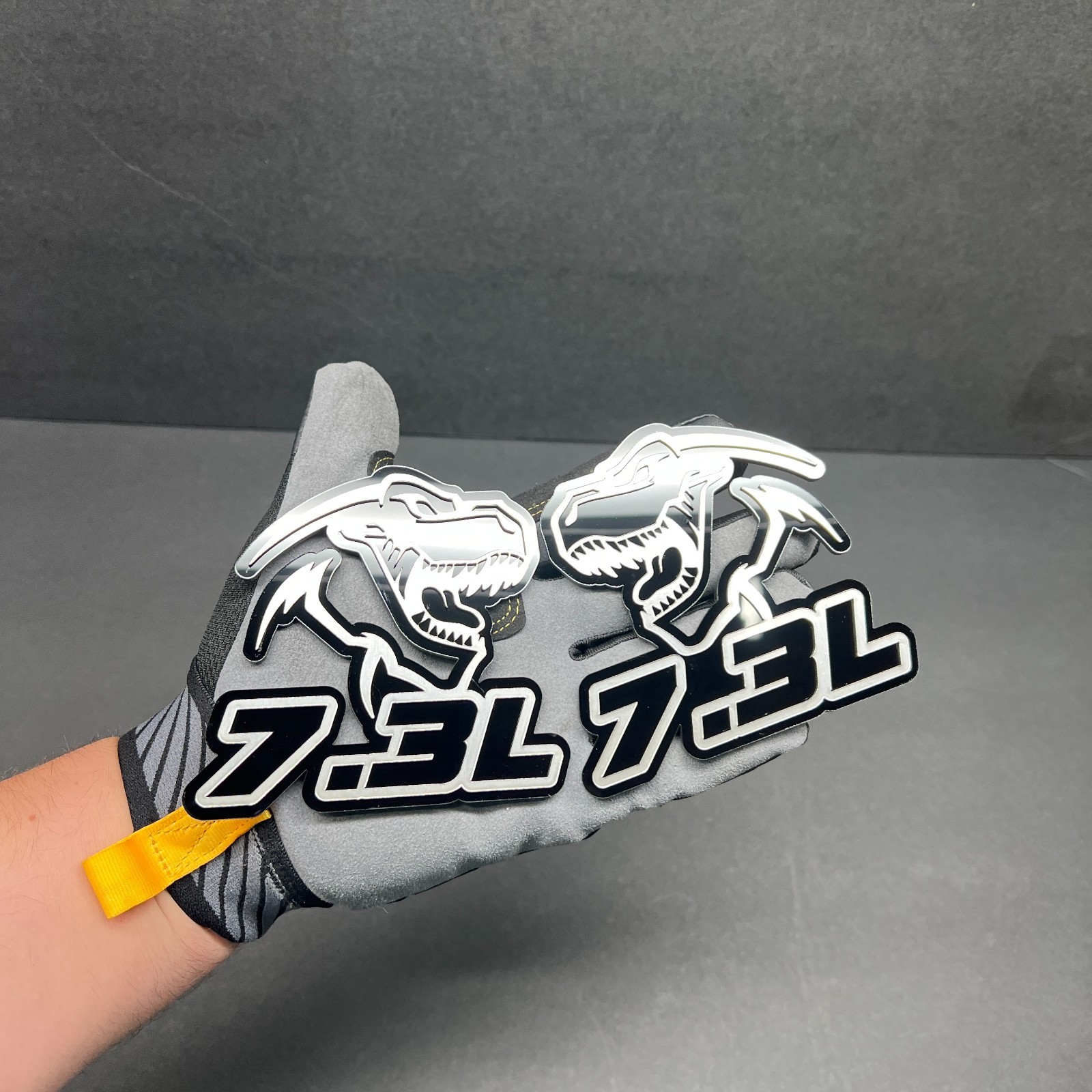 2x BADGES Godzilla Badges Emblem RAGING 7.3 Silver/Black Fender Angry Aggressive