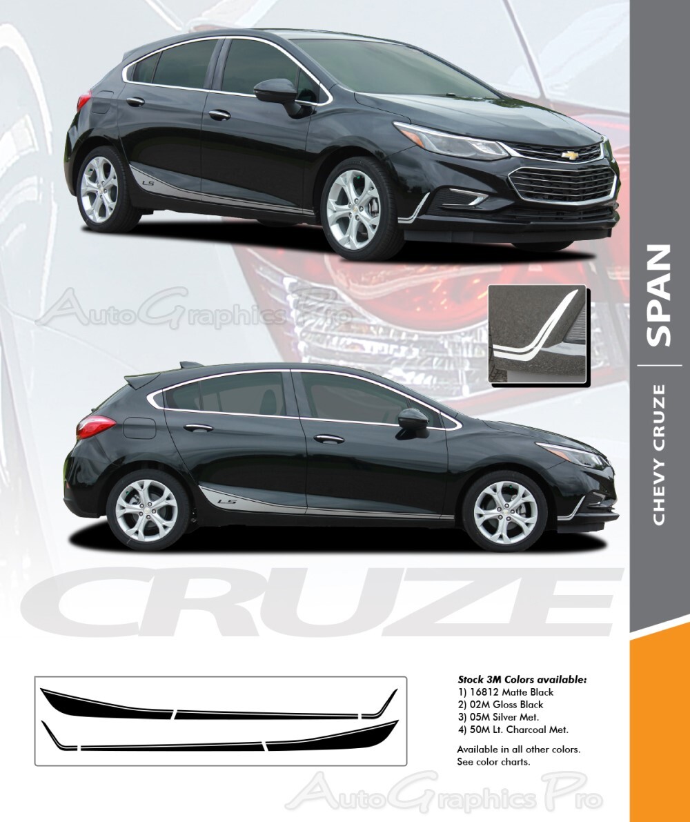2016-2019 Chevy Cruze Stripes SPAN Rocker Decals 3M Vinyl Graphic Door Kit