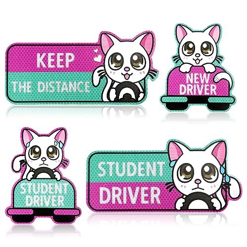 4 Pcs Student Driver Car Reflective Cute Magnet Stickers for New Drivers