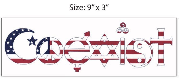 COEXIST Sticker US FLAG Peace Hippie Jewish Christian Window Bumper 9”x 3” Vinyl