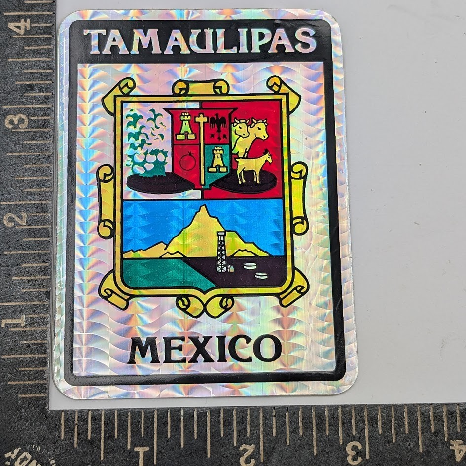 Vintage Tamaulipas Mexico Holographic Foil Sticker Decal 3×4 Inch
