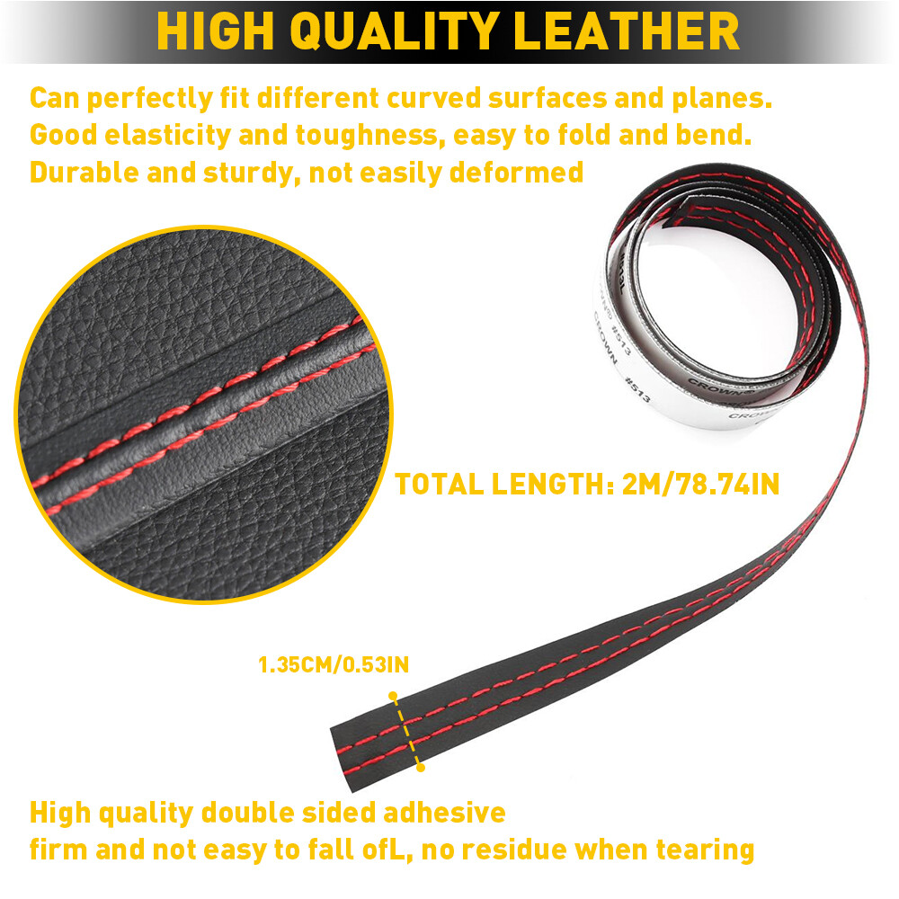 2M PU Leather Car Dashboard Decor Line Strip Sticker Moulding Trim Access H