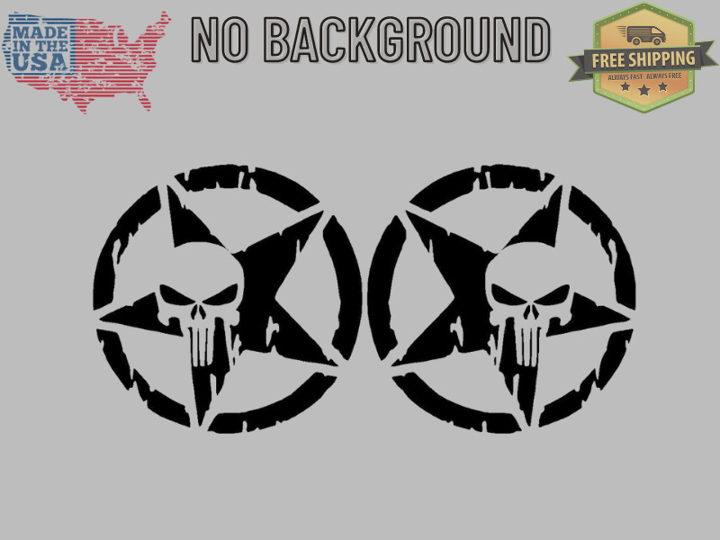 Army Military Star Punisher Skull Distressed Vinyl Decal Left Right Set blackout
