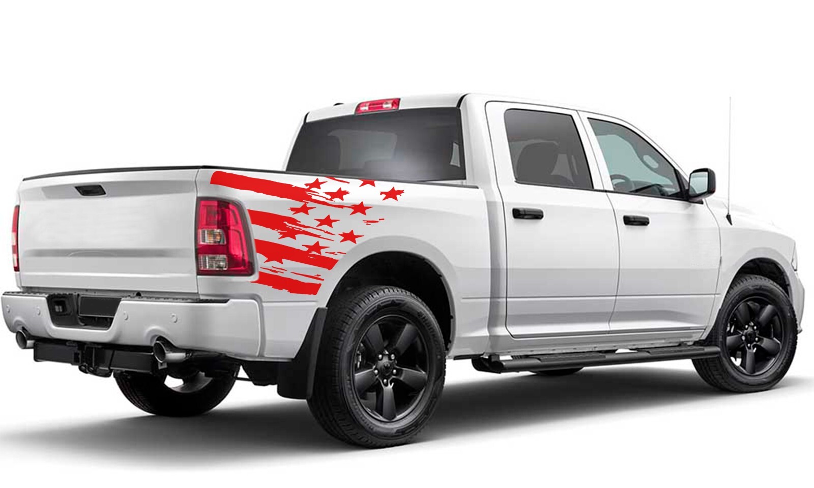 Side bed tattered US flag graphics stickers decals compatible with Dodge Ram