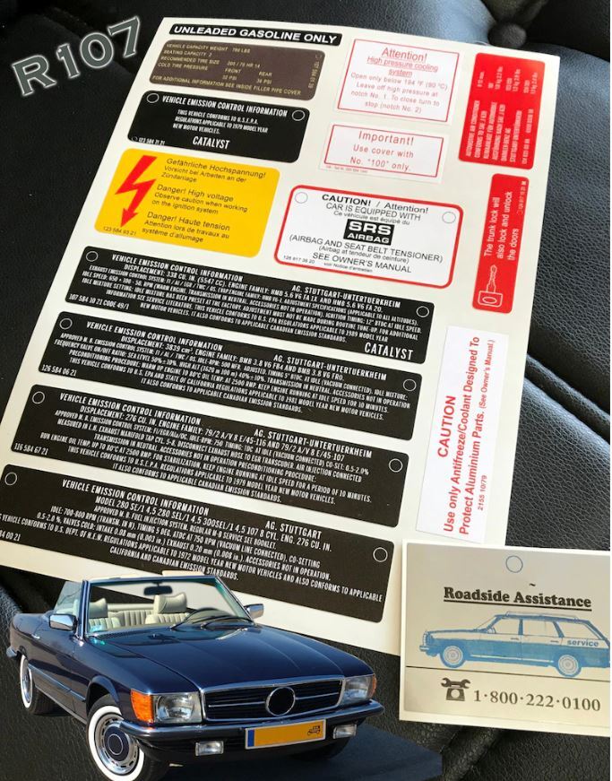 Mercedes-Benz W107 Decal Set Stickers For All Models Engines Best Quality