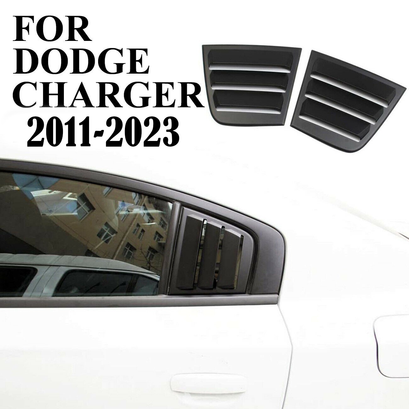 For Dodge Charger 2011-2023 Side Rear Window Louver Shutter Cover Trim Black