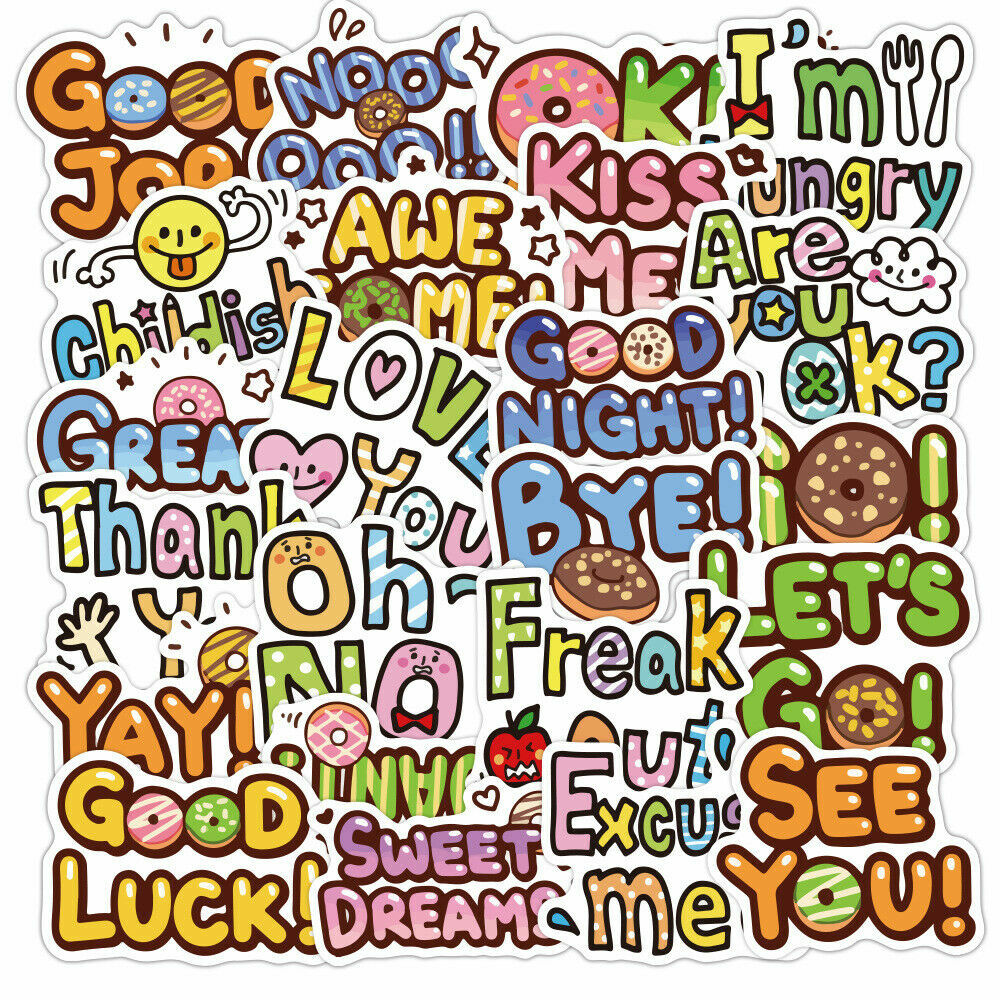 50pcs Tumblr Emoji Letters Expression Party Stickers Skateboard Luggage Laptop
