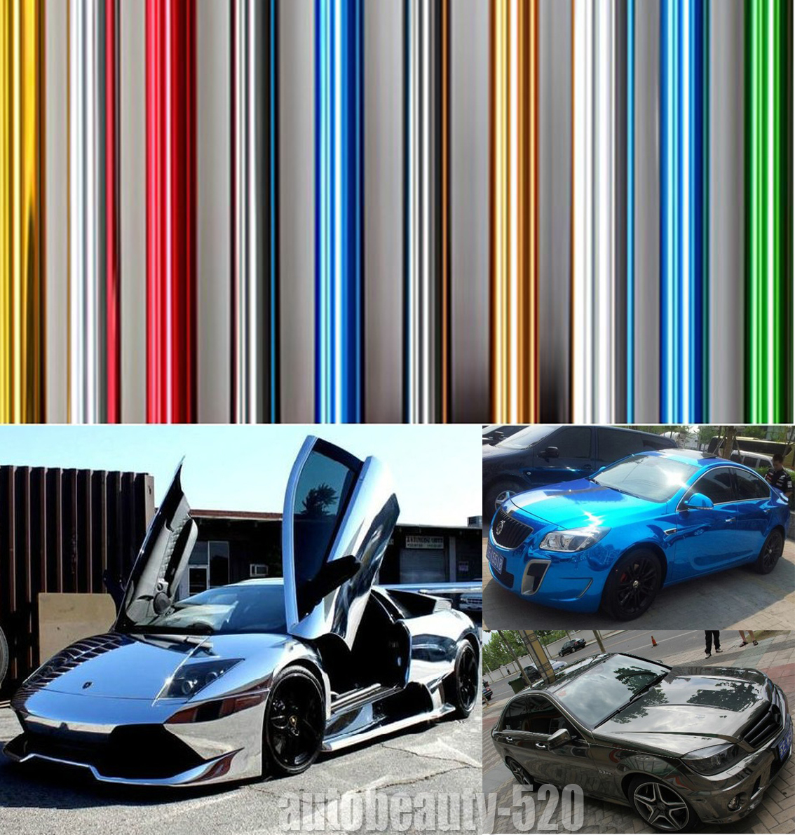 Car Glossy Mirror Chrome Vinyl Wrap Decal Film Sticker Strips Sheet Air Free AB