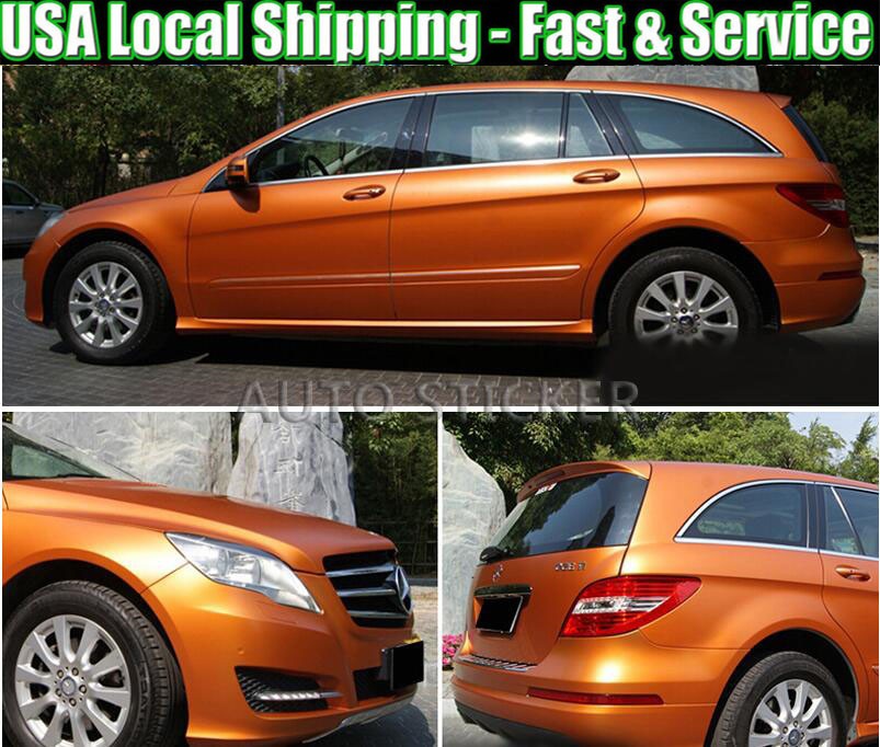 50FT x 5FT Metallic Matte Chrome Vinyl Whole Car Wrap Sticker Bubble Free Orange