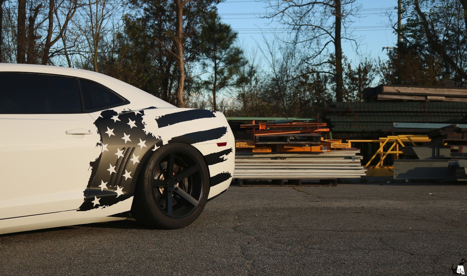 2010-2015 Camaro [TAF_DS]-Tattered American Flag-Driver Side-Matte Black Vinyl