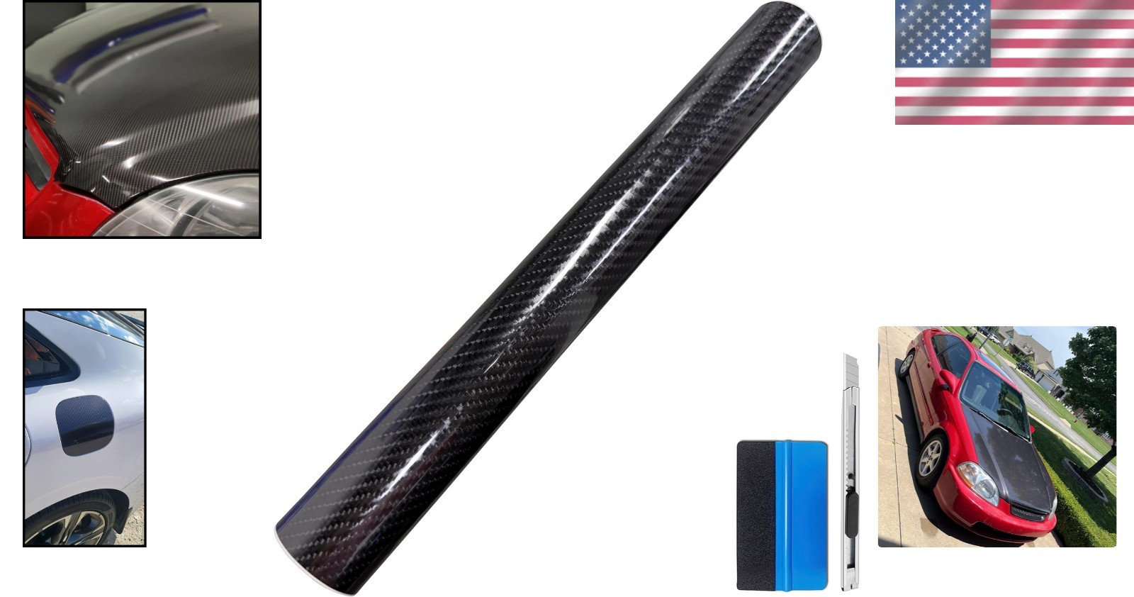 6D High Gloss Black Carbon Fiber Vinyl Wrap Roll – 1.5ft x 5ft with Air Release