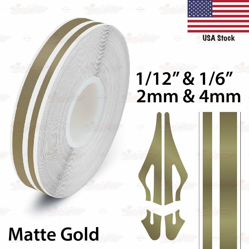 1/2″ Roll Vinyl Pinstriping Pin Stripe Double Line Tape Sticker 12mm MATTE GOLD