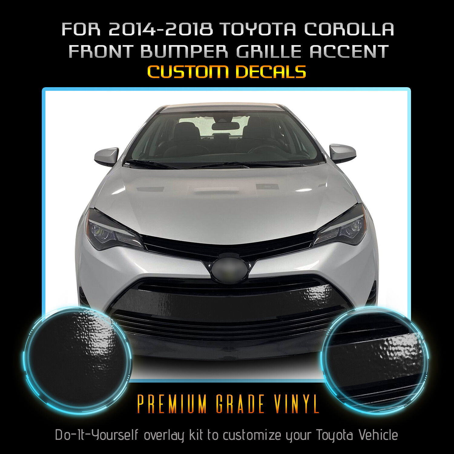For 2014-2018 Toyota Corolla Front Bumper Accent Graphic Overlay – Glossy Vinyl