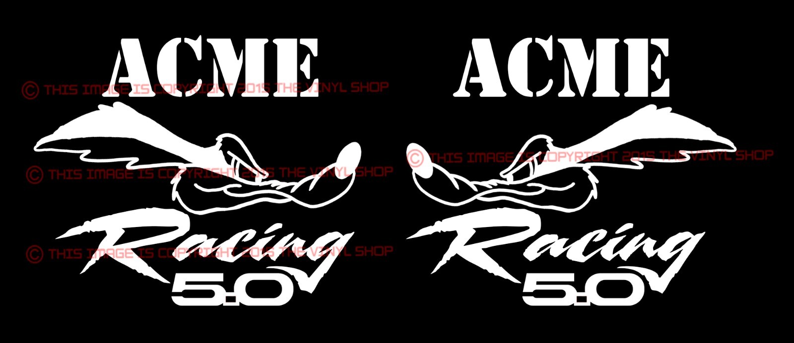 ACME RACING Left & Right Wyle E Coyote 5.0 Mustang Hot Rod, NHRA, Rat Rod decal
