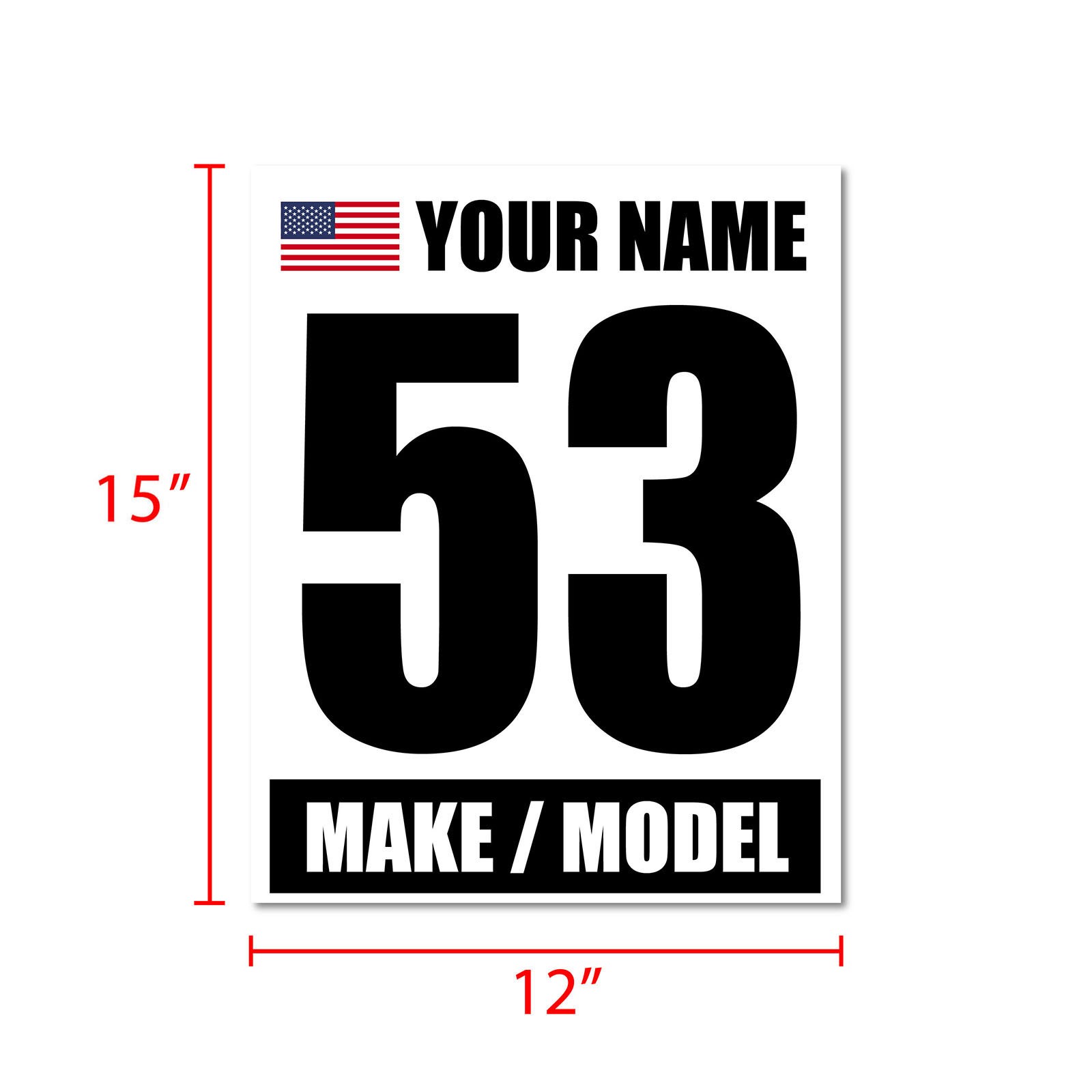 Custom Number Name Flag Make Model Glossy Matte Sticker /Magnet Car Racing WH x2