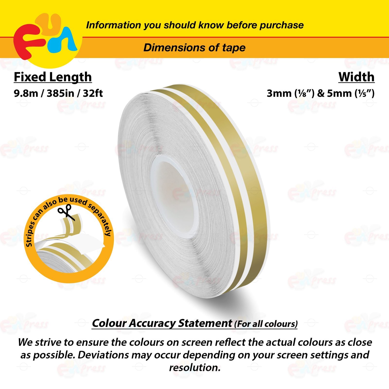 MATTE GOLD 1/8″ & 1/5″ Roll Vinyl Pinstriping Stripe Double Line Tape Sticker