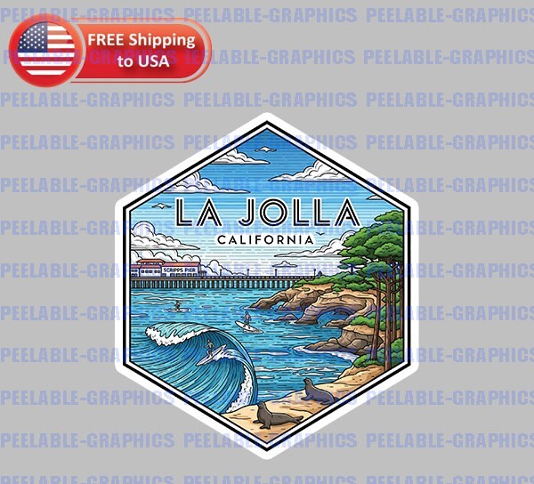 La Jolla California Vinyl Decal Sticker Hard Hat Helmet Toolbox Tablet B