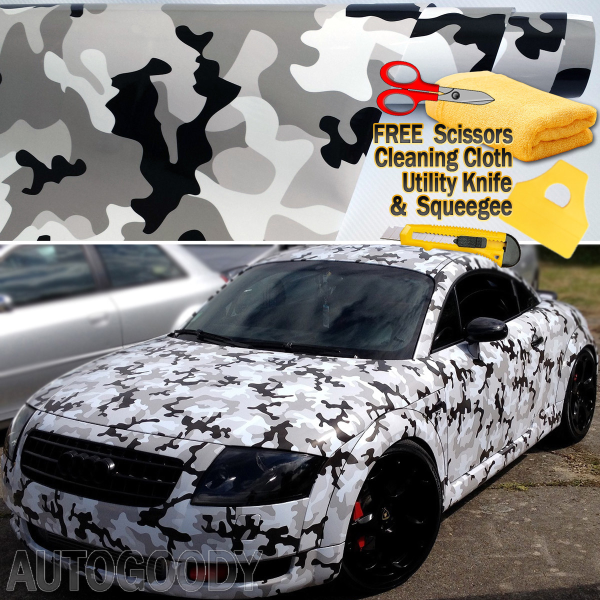 Snow Army Camo Camouflage Desert Vinyl Film Wrap Sticker Bubble Free Air Release