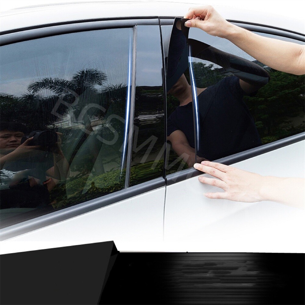 Glossy Black Car Side Pillar Posts Stickers Door Window Cover Decor Accessories