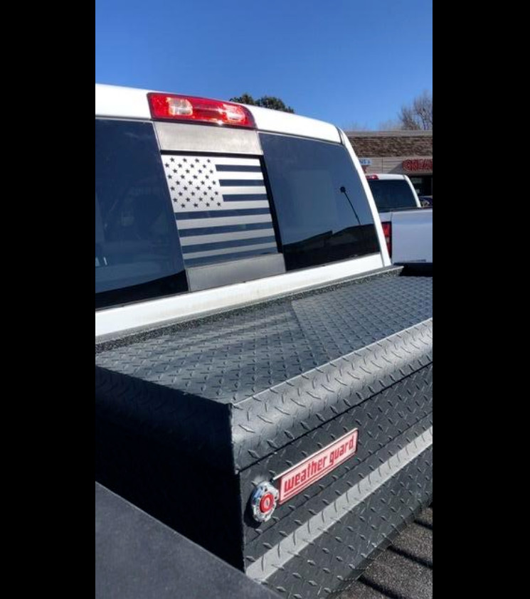 2009-2023+ Dodge RAM Back Middle Window American Flag Decal Sticker Matt Black