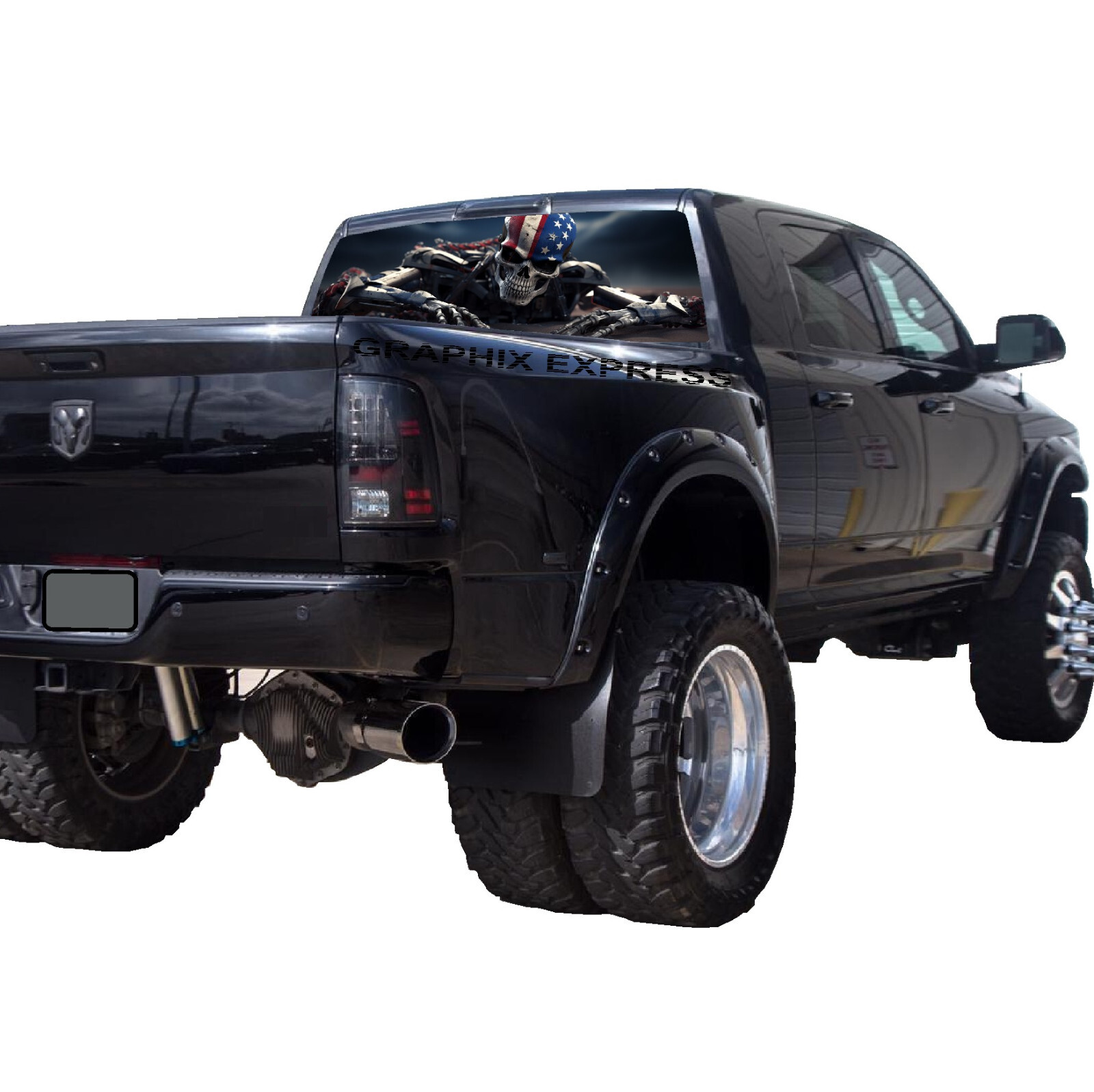 Truck Back Window Graphics Skeleton American Flag (P572) See Through Rear Decal