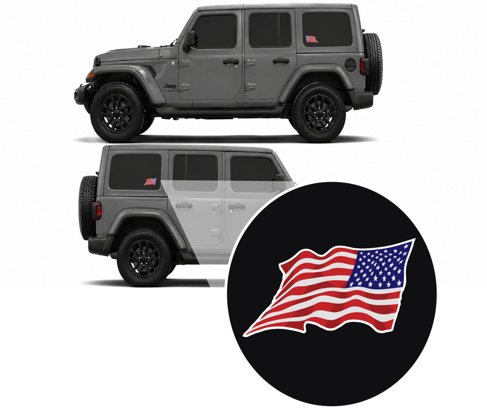 Waving American Flag LH & RH Stickers Set of 4 (2 Pair) 3.0″ x 5.0″ P135