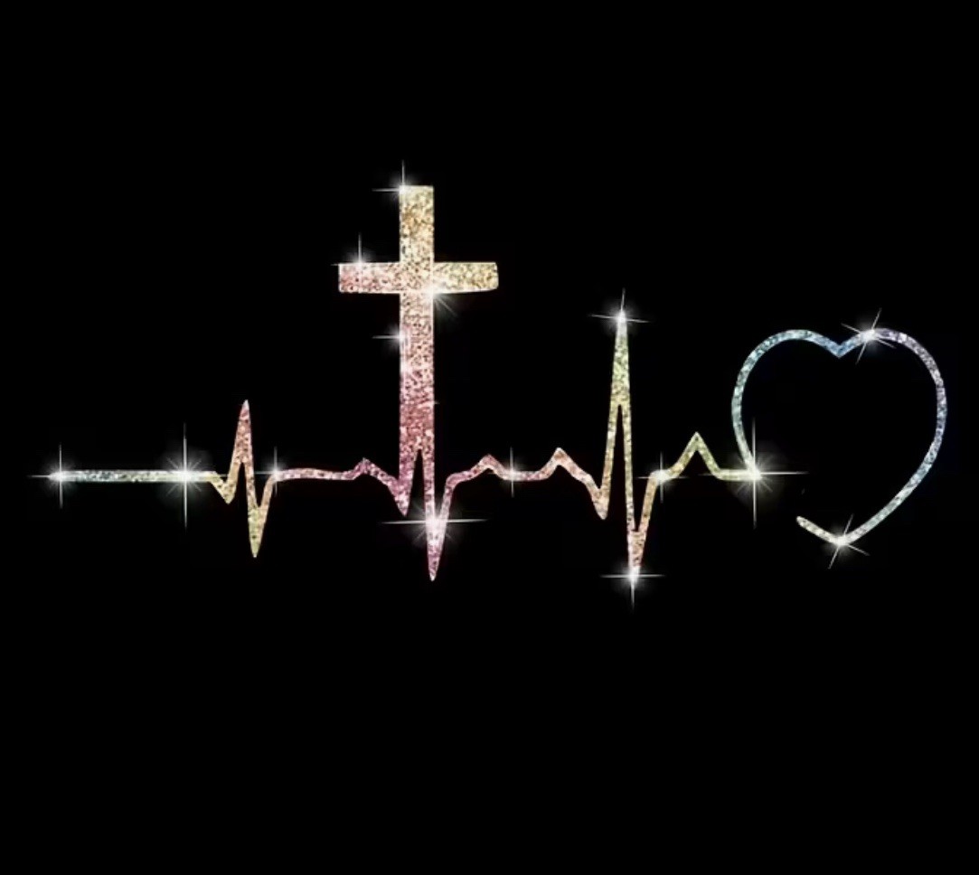 GLITTER Cross Heart Pulse 7” Vinyl Sticker Decal Christian Religious God Jesus